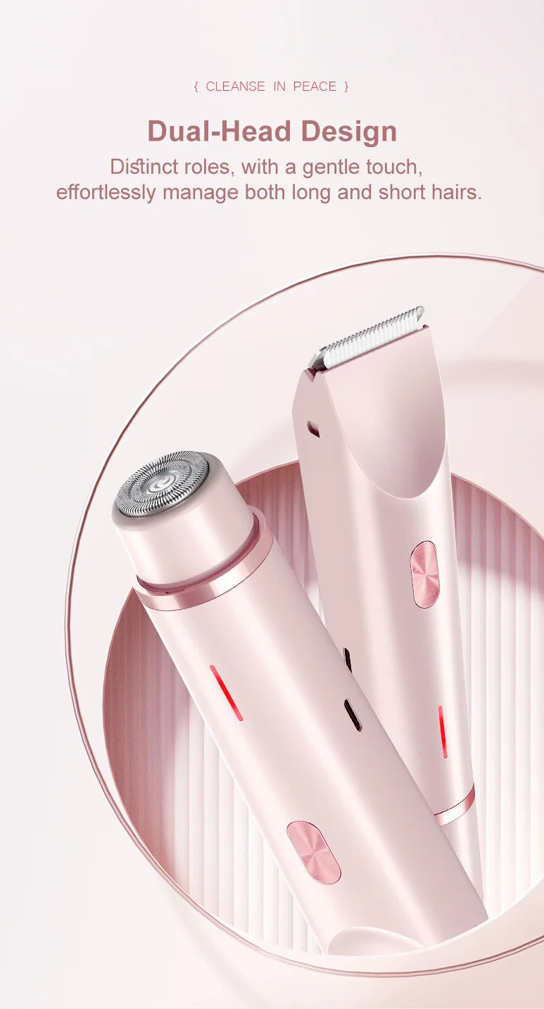 2 in 1 Dual-Head Painless Women Electric Razors Bikini Trimmer Wet Dry Use for Ladies Pubic Hair Detachable Head Electric Shaver