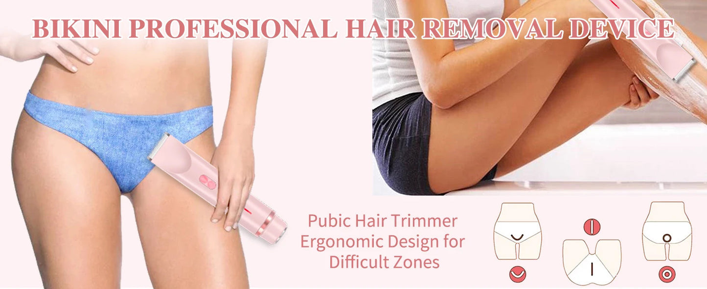 2 in 1 Dual-Head Painless Women Electric Razors Bikini Trimmer Wet Dry Use for Ladies Pubic Hair Detachable Head Electric Shaver