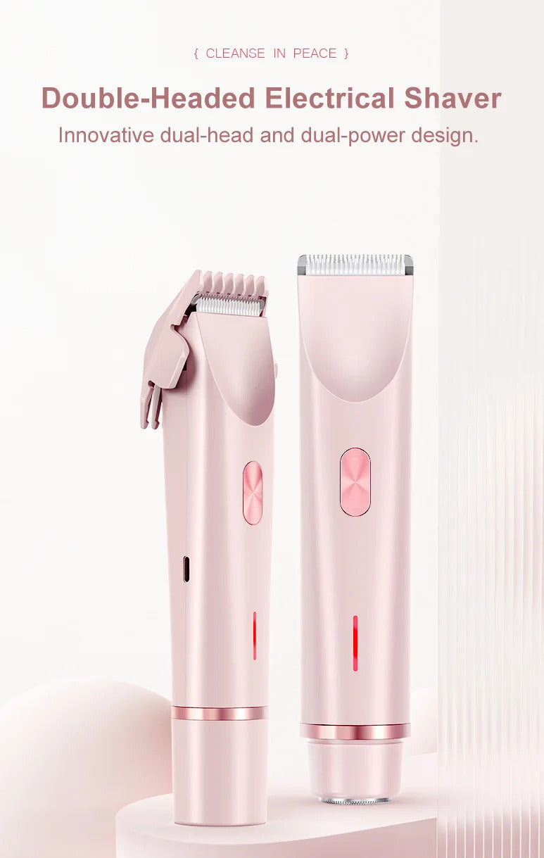 2 in 1 Dual-Head Painless Women Electric Razors Bikini Trimmer Wet Dry Use for Ladies Pubic Hair Detachable Head Electric Shaver