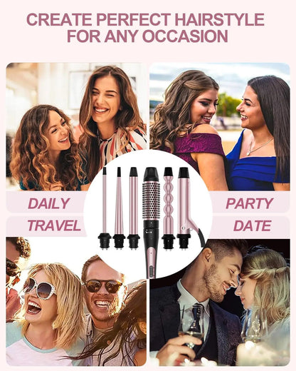 6-in-1 Curling Iron Set | Interchangeable Ceramic Wands for Every Style