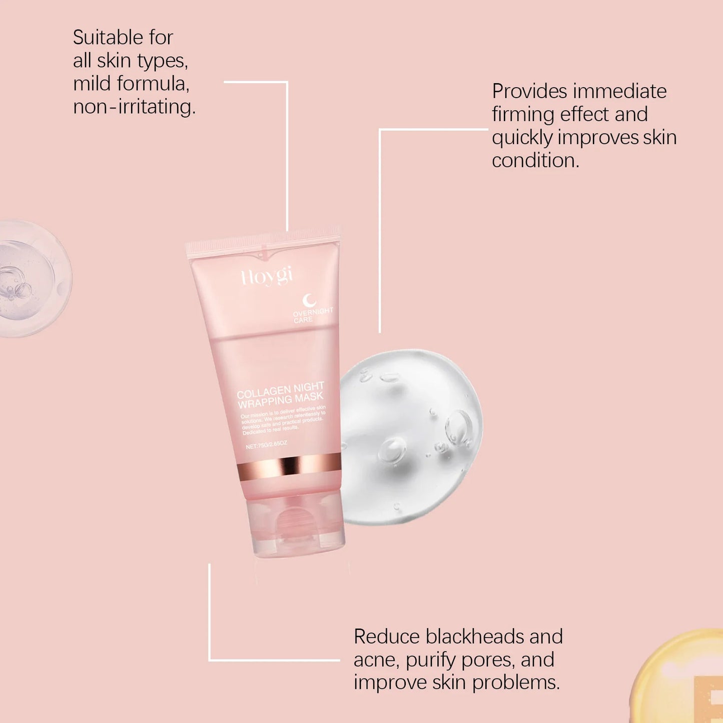 Collagen Peel-off Mask Deep Hydrating Fade Fine Lines Firming Shrink Pores Brightening Overnight Wrapping Mask Face Skin Care