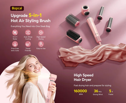 5-in-1 High-Speed Hair Dryer Brush Set | Dry, Straighten & Curl in One