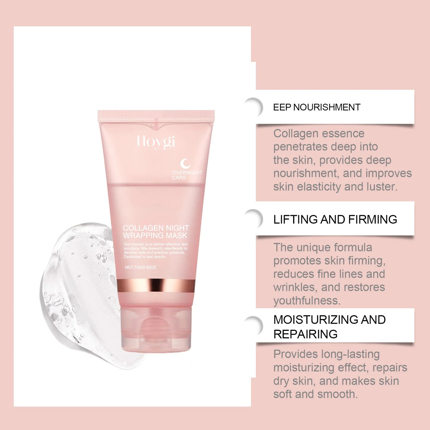 Collagen Peel-off Mask Deep Hydrating Fade Fine Lines Firming Shrink Pores Brightening Overnight Wrapping Mask Face Skin Care